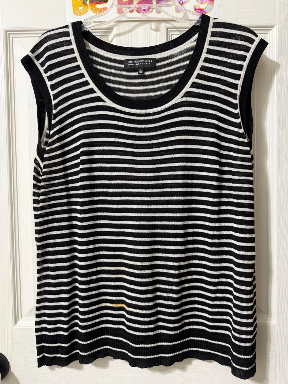 Jones New York Black & White Striped Sleeveless Knit Tank